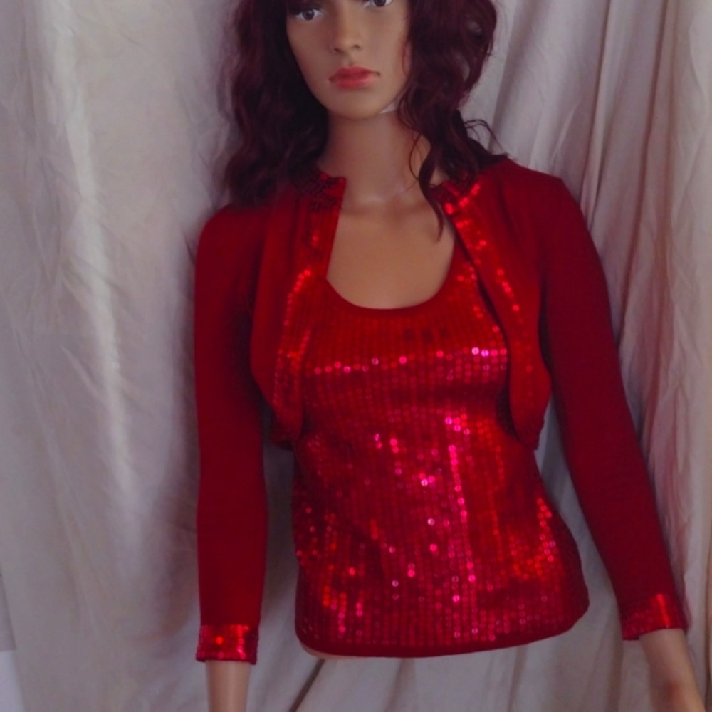 Twin-set holiday sparkle cami and cardi